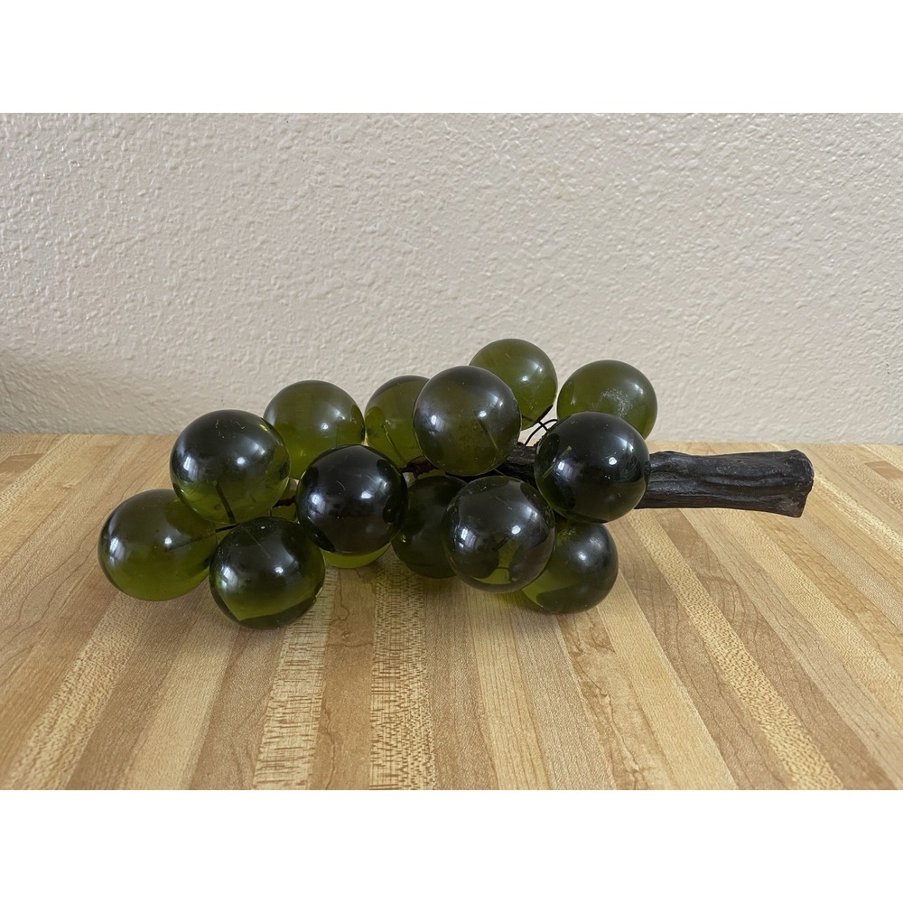 Vintage Lucite Grapes Cluster Green Branch Stem MCM Mid-Century Modern READ B12